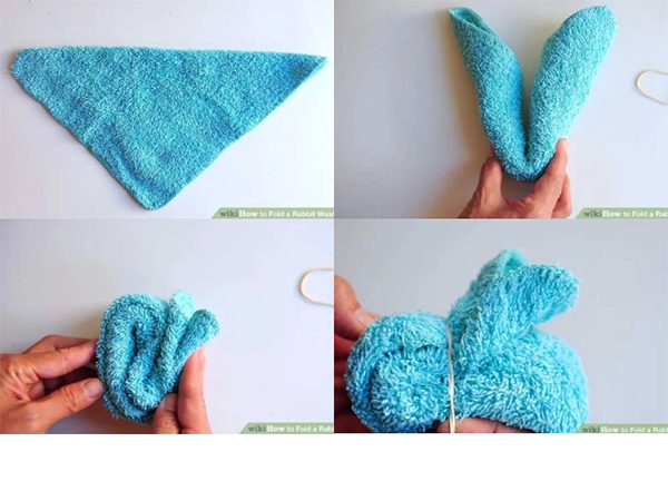 Cách gấp thỏ bằng khăn bông tặng bé